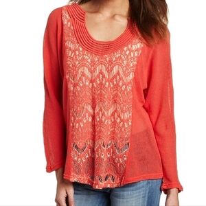 XCVI Naples Sheer Red Lace Top